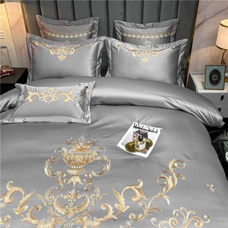 Luxury Royal Sateen Silk Cotton Embroidered Bedding Set Luxury Royal Sateen Silk Cotton Embroidered Bedding Set