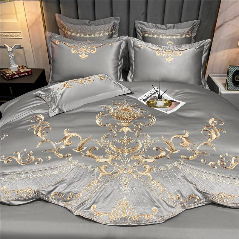 Luxury Royal Sateen Silk Cotton Embroidered Bedding Set Luxury Royal Sateen Silk Cotton Embroidered Bedding Set