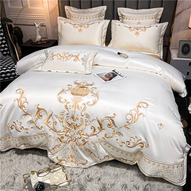 Luxury Royal Sateen Silk Cotton Embroidered Bedding Set