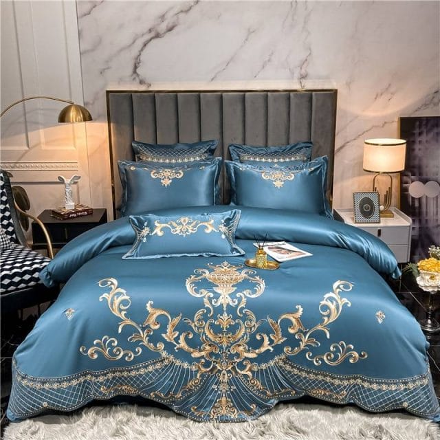 New 1000TC 100% Egyptian Cotton Royal Luxury Bedding Set King Queen Size  Embroidery - Queen / Palace Aqua