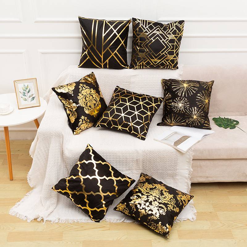 45cm Stamping Gold Pillowcase Retro European Style Sofa Cushion Cover Home Decorative Short Plush Pillow Cover Cushion Bed Car