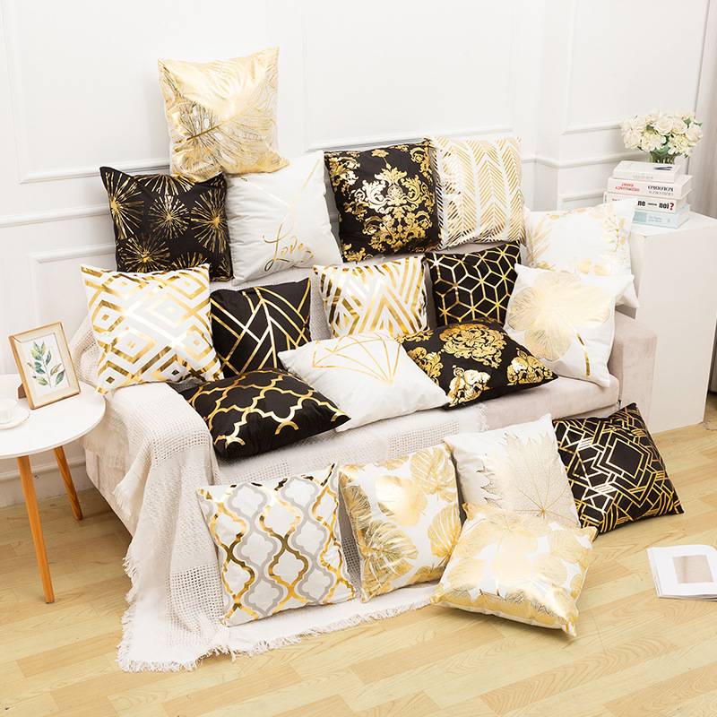 45cm Stamping Black & White - Gold Pillowcase Collection Retro European Style Sofa Cushion Covers