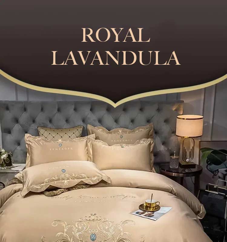Royal Lavandula Embroidered Egyptian Cotton Bedding Set
