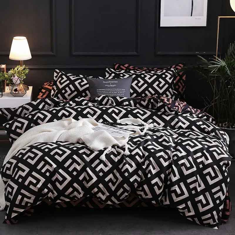 Luxury Soft Black and White Geometric Bedding Set