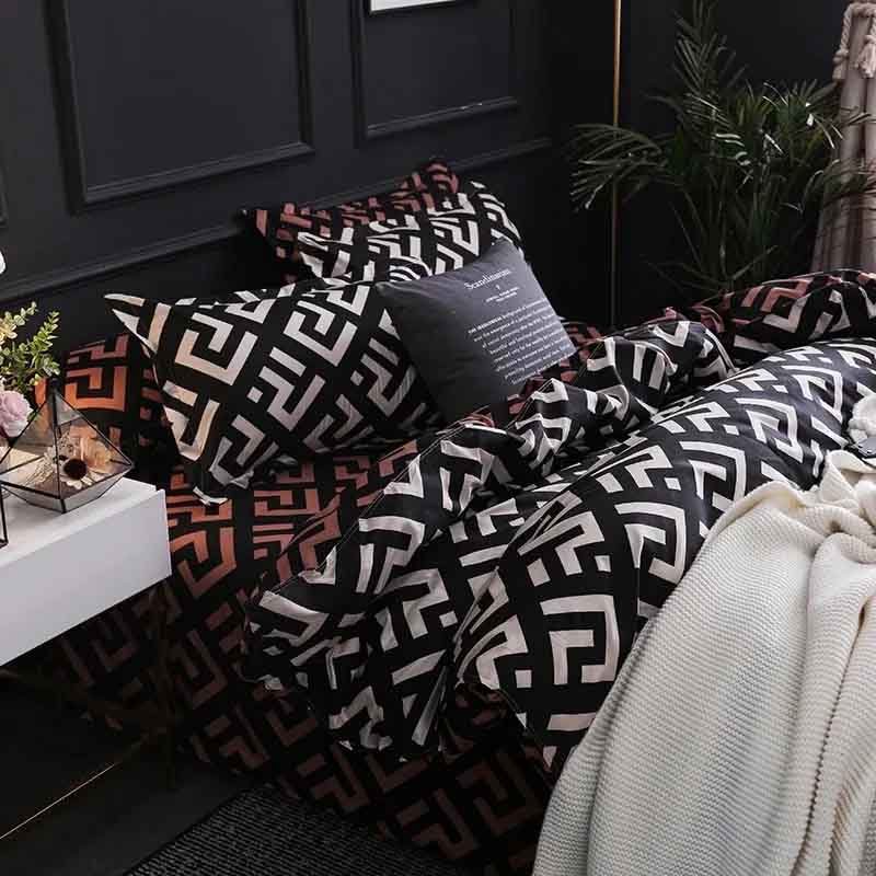 Luxury Soft Black and White Geometric Bedding Set