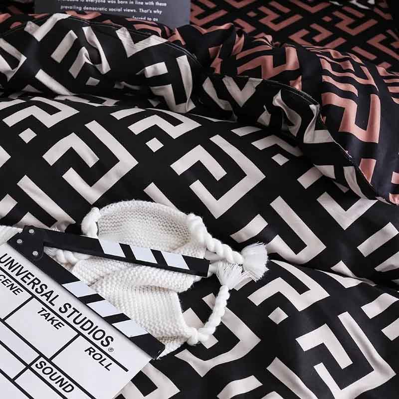 Luxury Soft Black and White Geometric Bedding Set
