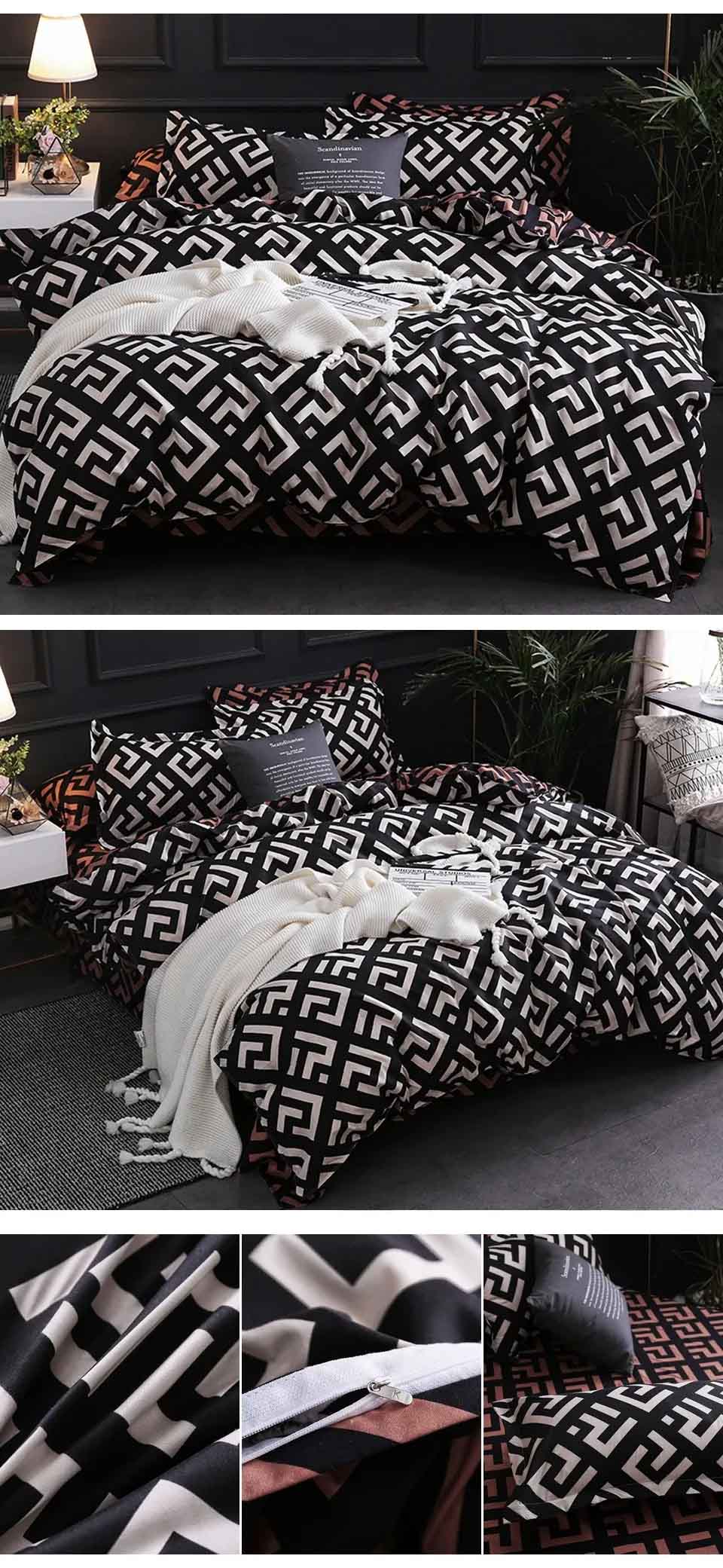 Luxury Soft Black and White Geometric Bedding Set
