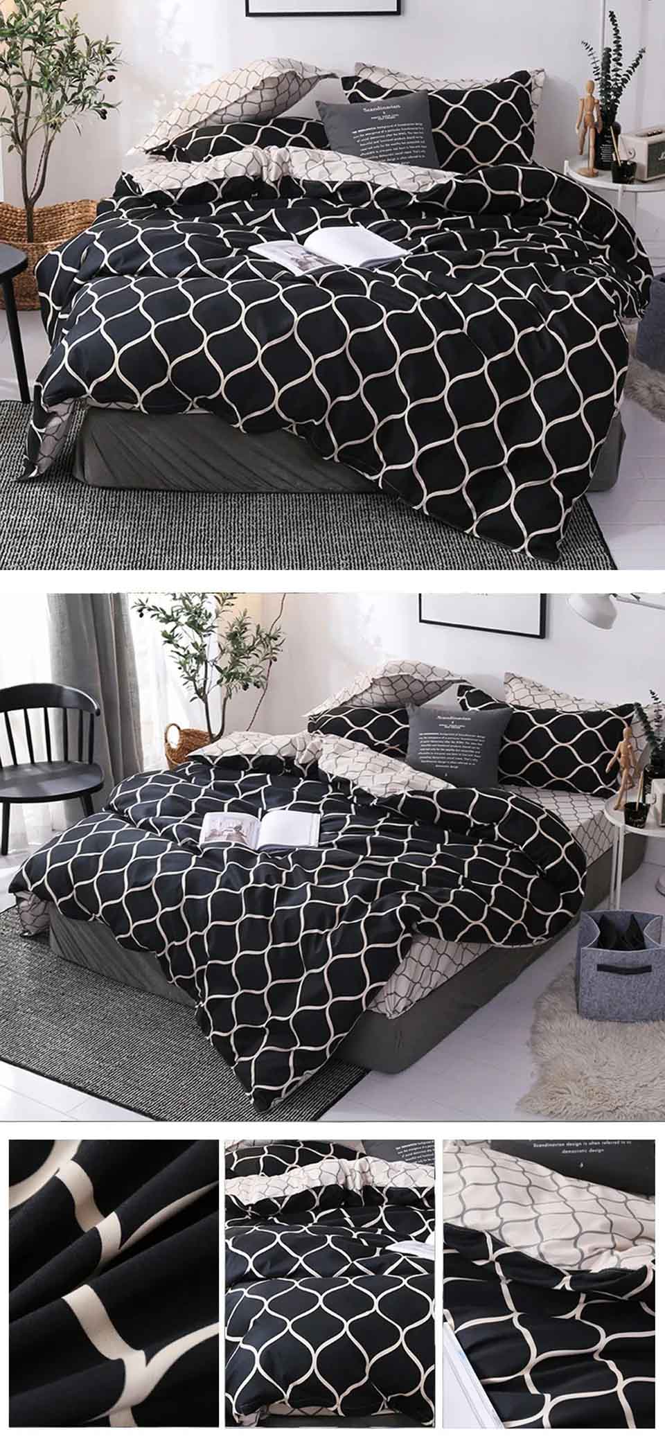 Luxury Soft Black and White Geometric Bedding Set