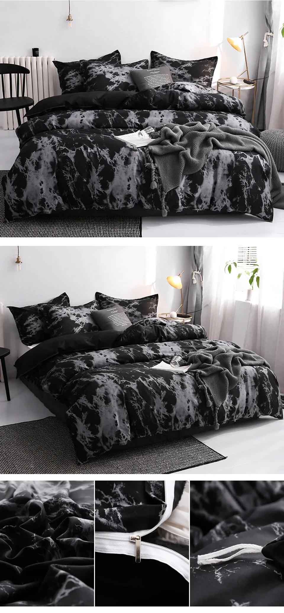 Luxury Soft Black and White Geometric Bedding Set