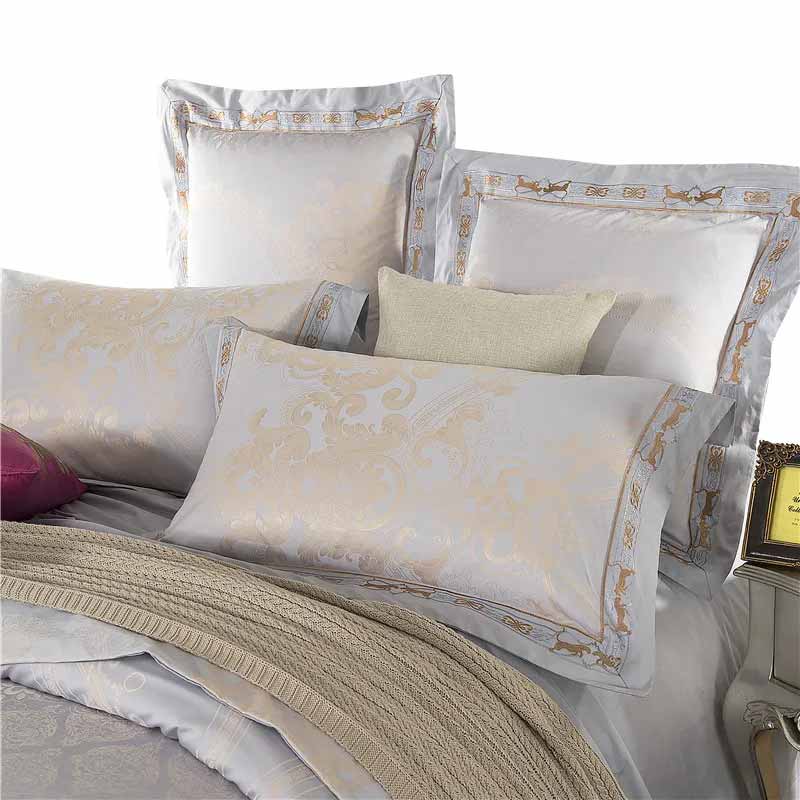 Silver Gold Satin Embroidered Duvet Cover Luxury Bedding Set