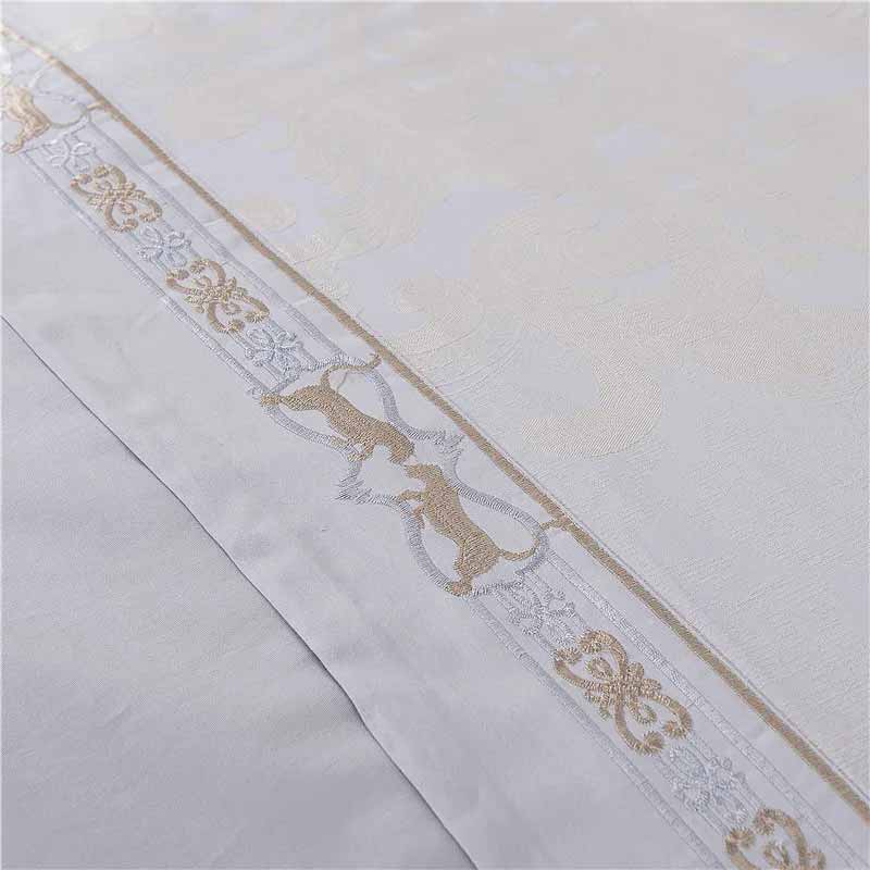 Silver Gold Satin Embroidered Duvet Cover Luxury Bedding Set