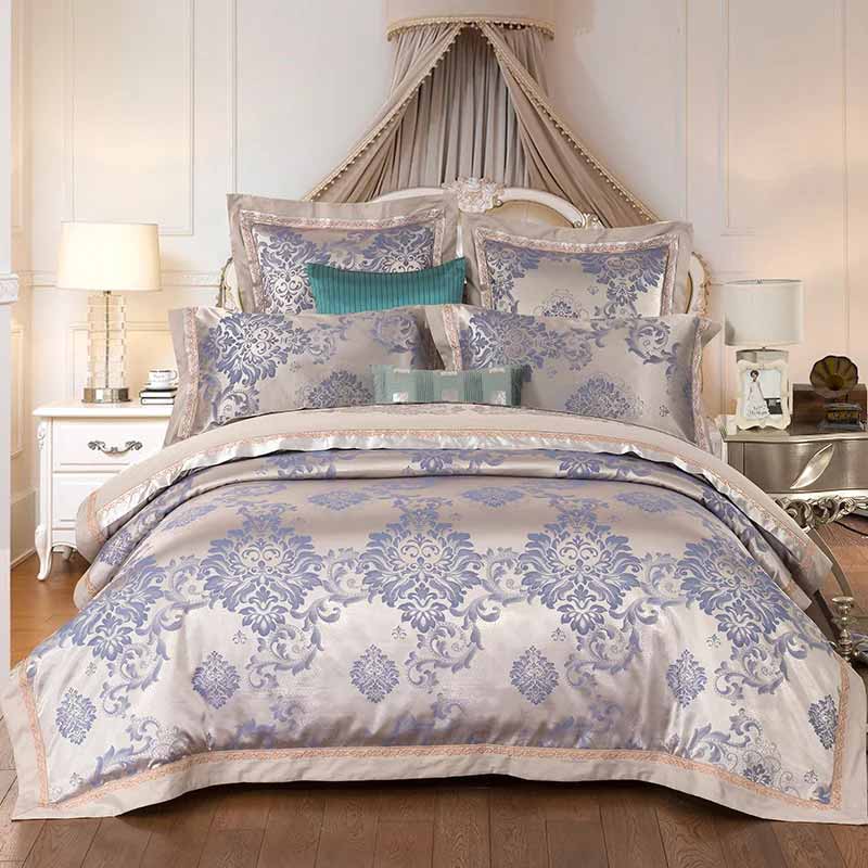 Silver Gold Satin Embroidered Duvet Cover Luxury Bedding Set