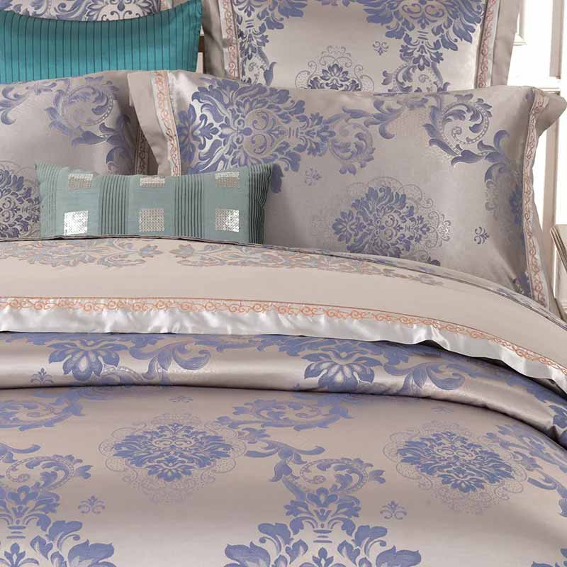 Silver Gold Satin Embroidered Duvet Cover Luxury Bedding Set