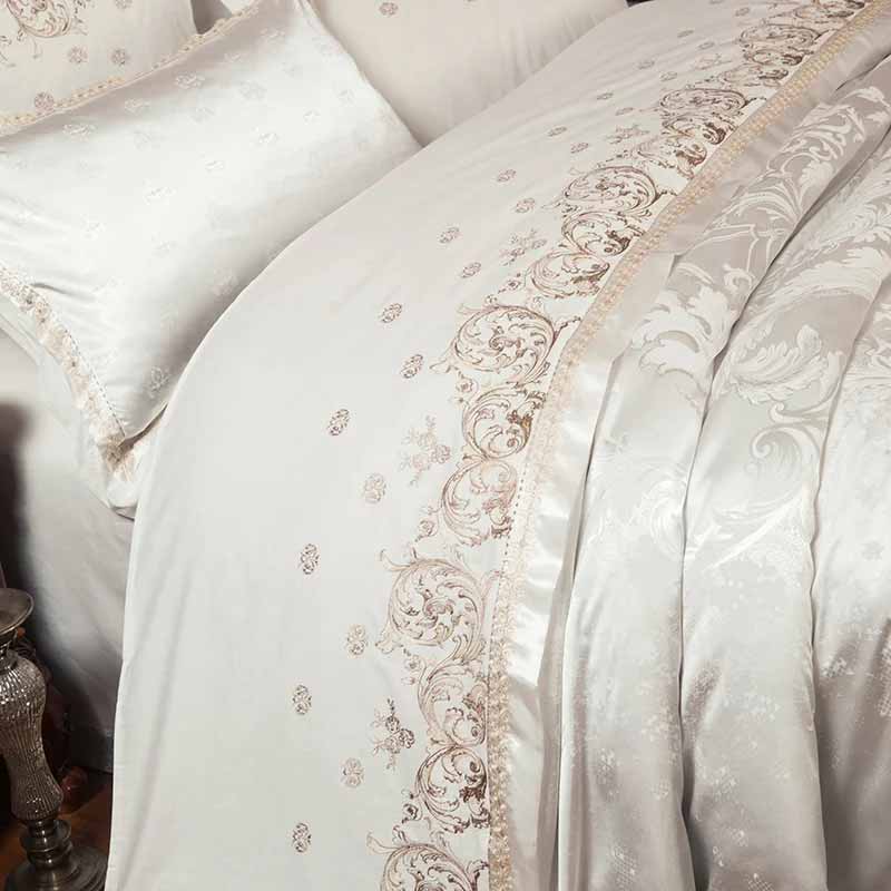 Silver Gold Satin Embroidered Duvet Cover Luxury Bedding Set