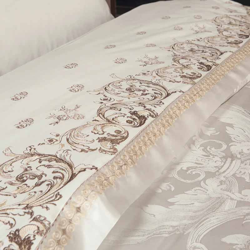 Silver Gold Satin Embroidered Duvet Cover Luxury Bedding Set