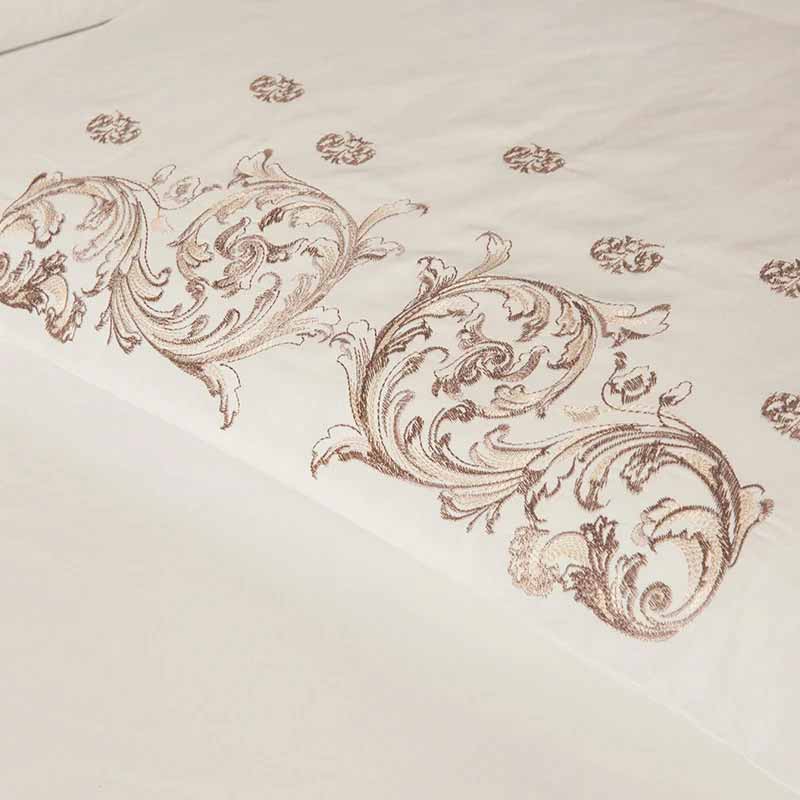 Silver Gold Satin Embroidered Duvet Cover Luxury Bedding Set