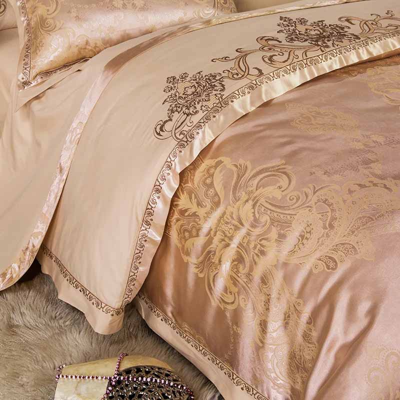 Silver Gold Satin Embroidered Duvet Cover Luxury Bedding Set
