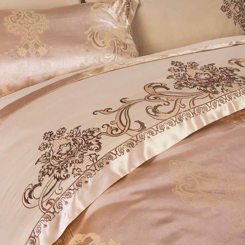 Silver Gold Satin Embroidered Duvet Cover Luxury Bedding Set