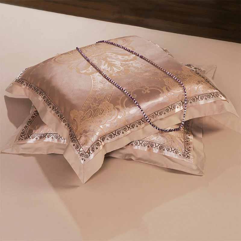 Silver Gold Satin Embroidered Duvet Cover Luxury Bedding Set