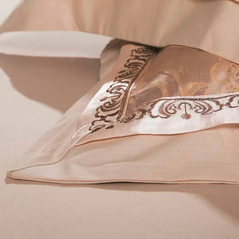 Silver Gold Satin Embroidered Duvet Cover Luxury Bedding Set