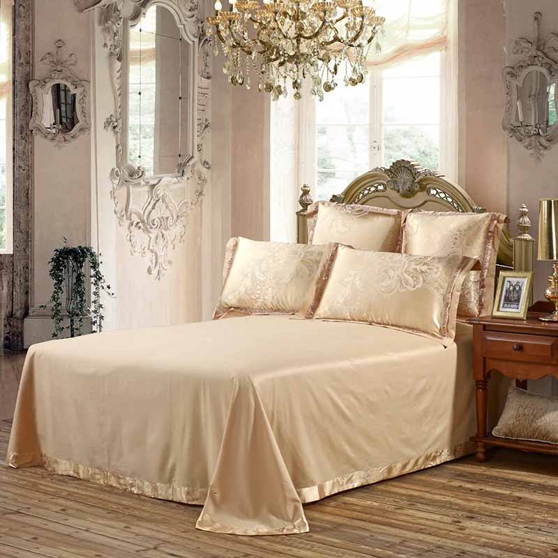 Silver Gold Satin Embroidered Duvet Cover Luxury Bedding Set