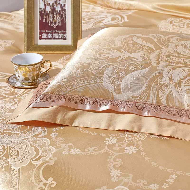 Silver Gold Satin Embroidered Duvet Cover Luxury Bedding Set