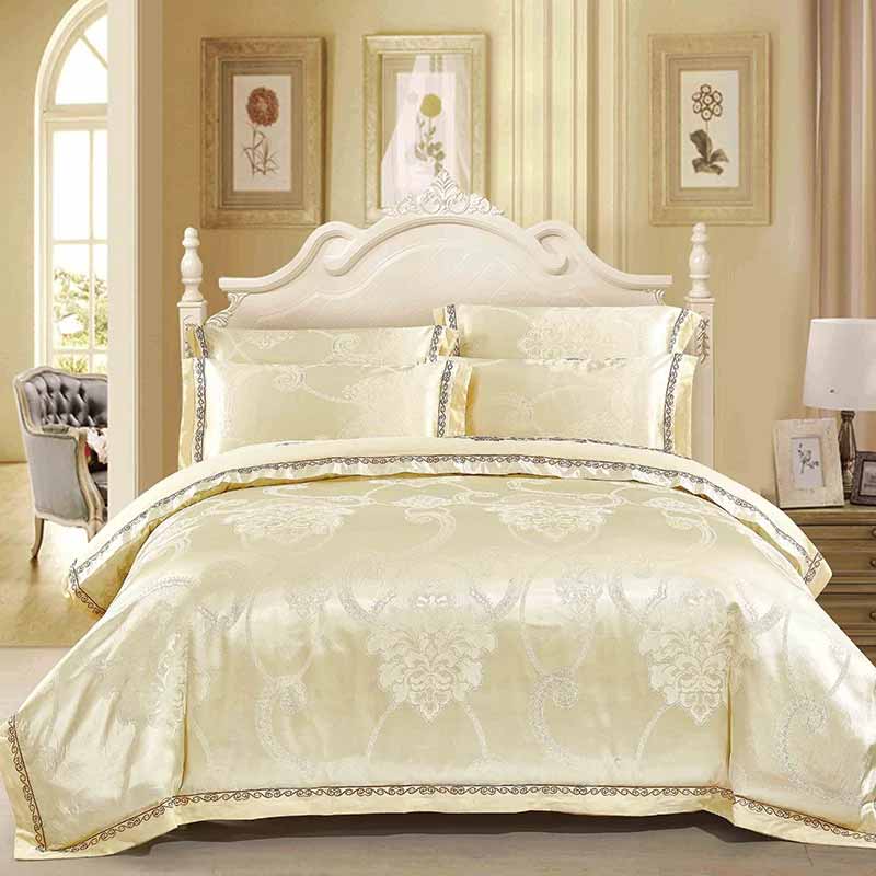 Silver Gold Satin Embroidered Duvet Cover Luxury Bedding Set