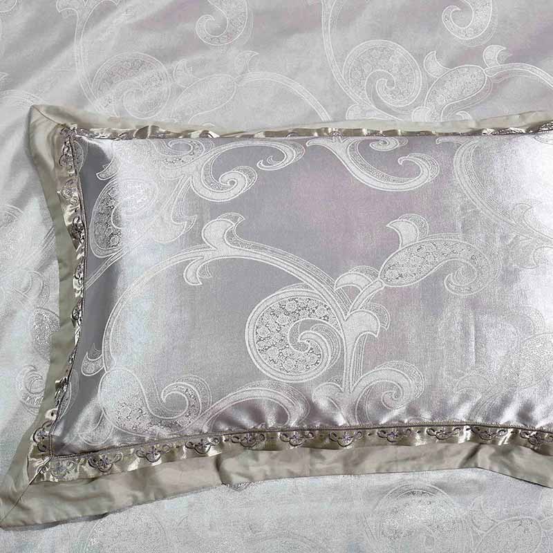 Silver Gold Satin Embroidered Duvet Cover Luxury Bedding Set